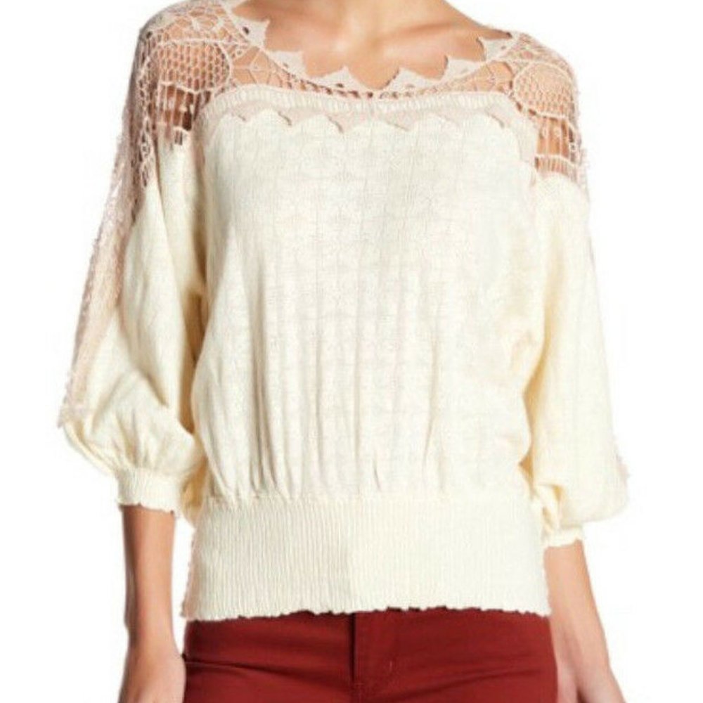 Free People Love Lace Crochet Sweater Top